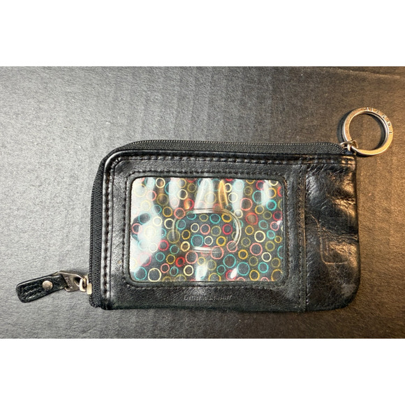 Fossil Black Leather Credit Card ID Wallet Keychain Coin Purse - Picture 1 of 9